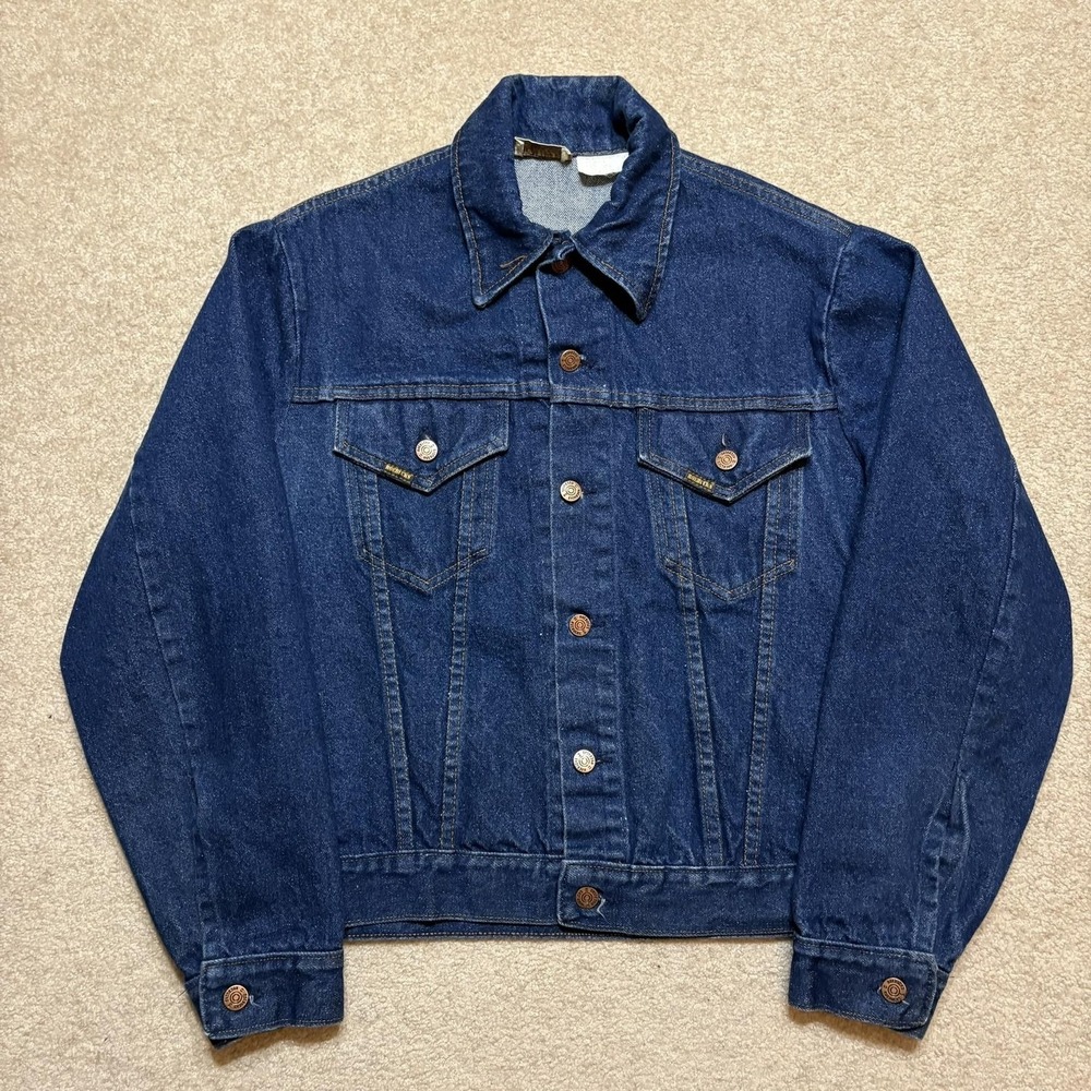 Vtg 70s Sears Roebucks Jean Jacket Mens 42 Dark Blue Denim Trucker Western Wear